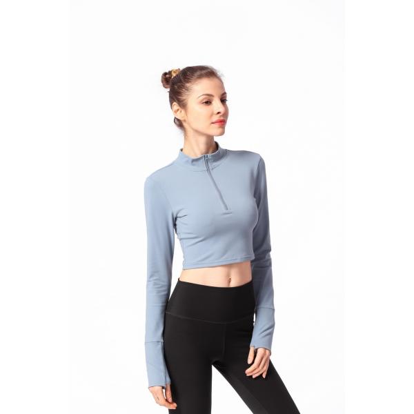 Фитнес спортзала шеи черепахи куртки 300gsm йоги женщин молнии рукава добавочного размера длинный