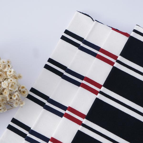 Smooth Cotton French Terry Fabric Black And White Striped Cloth 225gsm