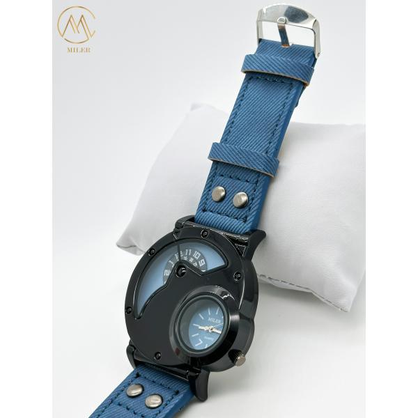 Montres à quartz créatives avec courroie en cuir denim durable pour adolescents