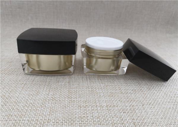 Anti Bacterial Acrylic Jars For Cosmetics Black / Gold Color Square Shape