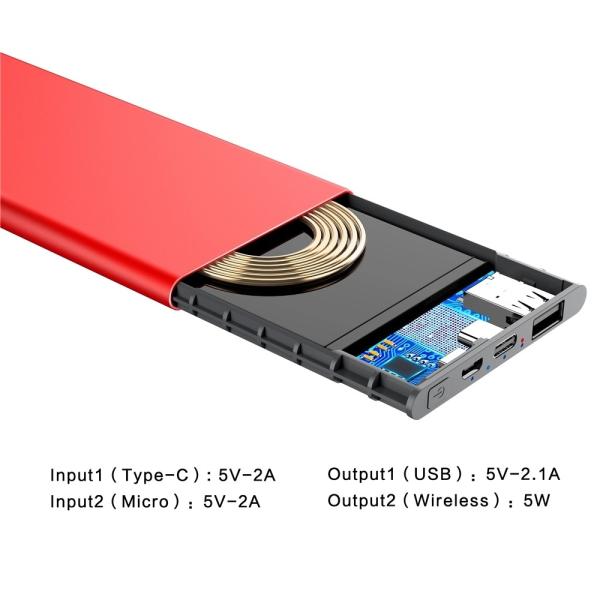 Aluminum 5000mAh Polymer Battery QI Wireless Charging Power Bank Gold/Red/grey