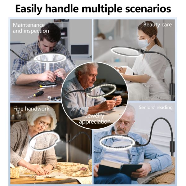 Adjustable Large Light Magnifier Multi-Angle Floor Standing with Height Adjustment for Home and Office Multiple Scenarios