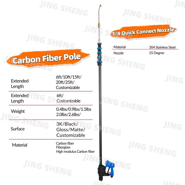 Easy to handle carbon fiber pole combining high flexural strength and corrosion resistance for long lasting industrial