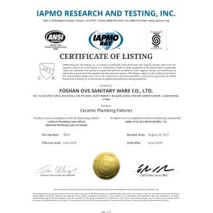 Foshan OVC Sanitary Ware Co., Ltd Сертификации