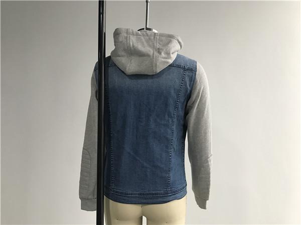 Light Wash Mens Denim Jacket And Jean With Brushed Fleece Sleeves / Detachable Hood