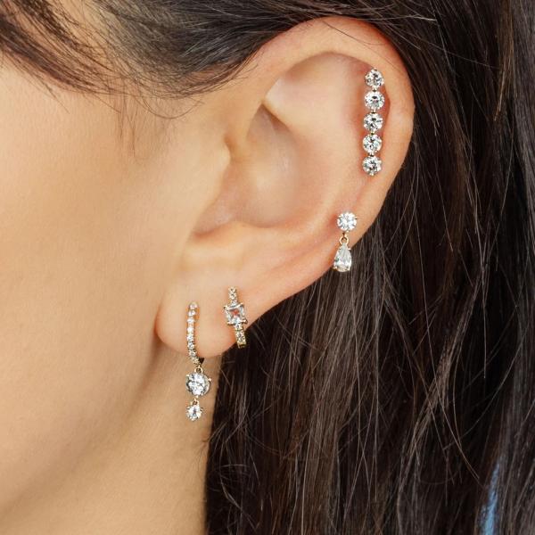 925 Sterling Silver Mini Gold Plated Baguette Hoop Huggie Earrings для женщин Ювелирные изделия