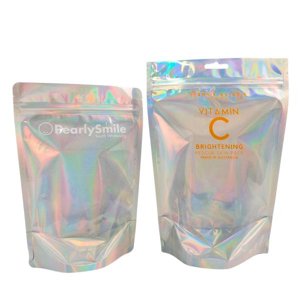 Customized Holographic Color Bags Foil Pouch Bag with Smell Proof  and Resealable Function