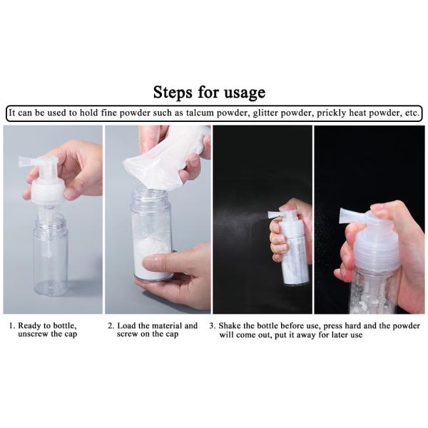 Foaming Dispenser Bottle, Travel Spray Bottle Container Cosmetics Bottle Transparent Dry Powder Spray Bottle