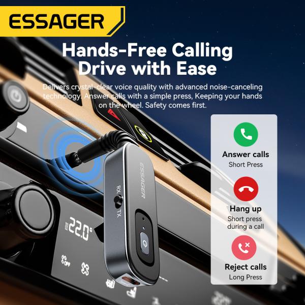 ESSAGER ES-BT10 Jack Aux 3.5mm vers Bluetooth Émetteur Récepteur Batterie Intégrée