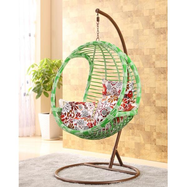 Indoor/Outdoor Metal Frame Round PE Rattan Swing Chair with Waterproof Fabric Cushion