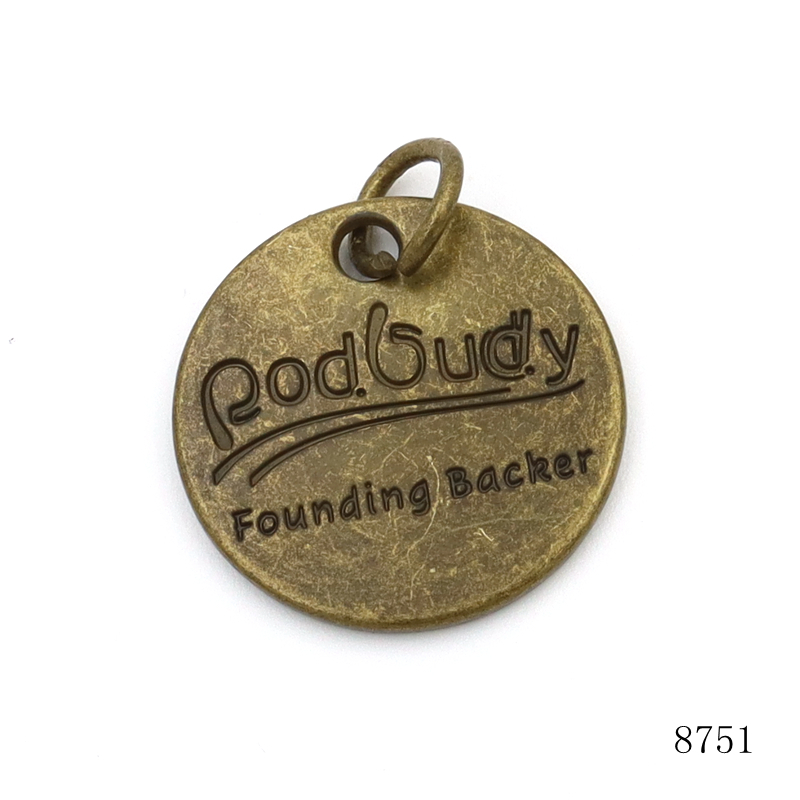 Personalized Embossed Logo Antique Bronze Round Zinc Alloy Tag Decorative Metal Pendant Tag for Dog Collar and Bag Accessories