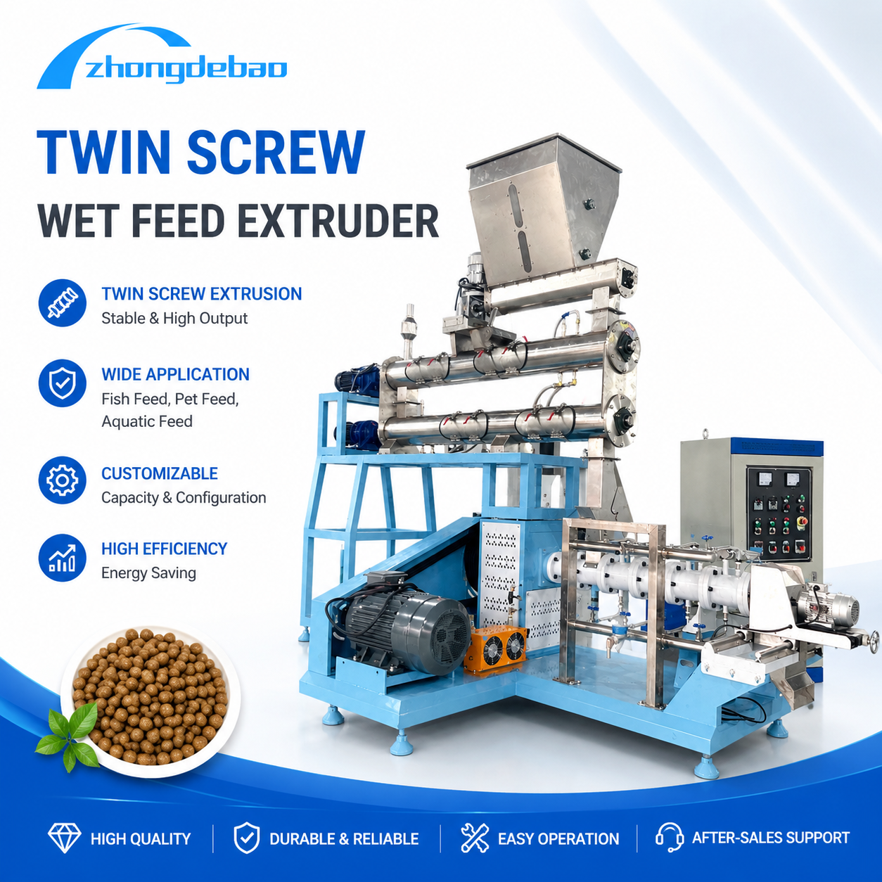 Sinking Fish Feed Extruder / Pet Food Processing Machinery