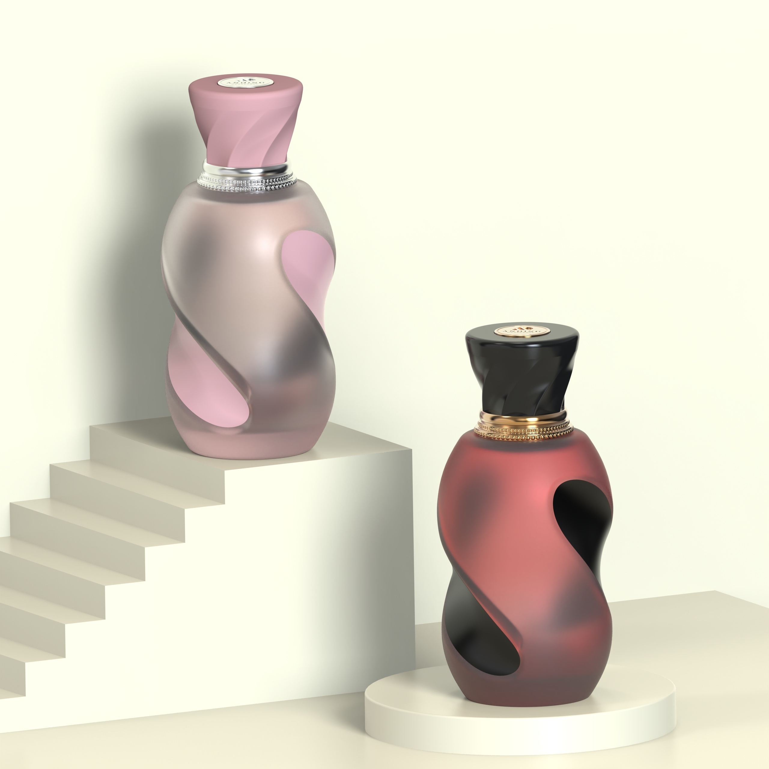 100ml Glass Perfume Bottles Unique Curved Design Flared Cap Empty Spray
