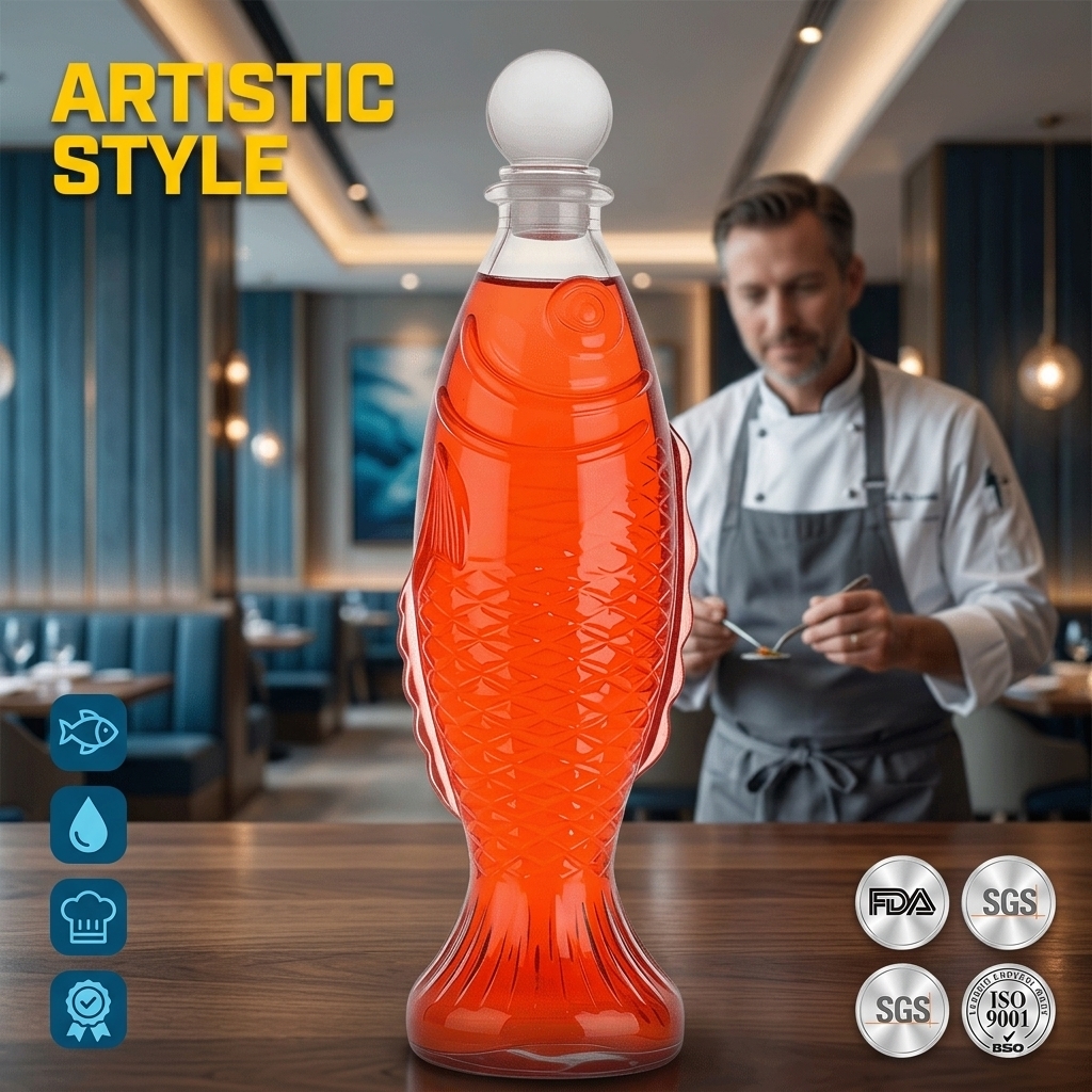 Fish Shaped Borosilicate Glass Liquor Bottle With High Flint Transparency For Wine Decanter