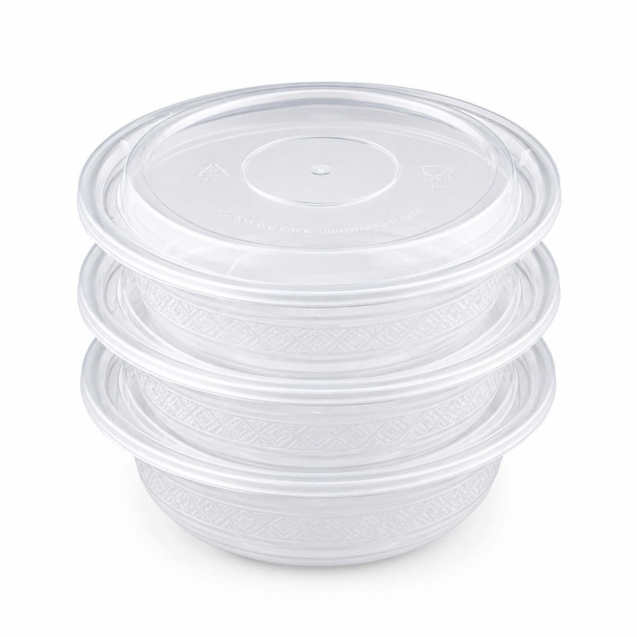 Clear Lid Shallow PP Bowl 450ml Stackable For Sides / Desserts