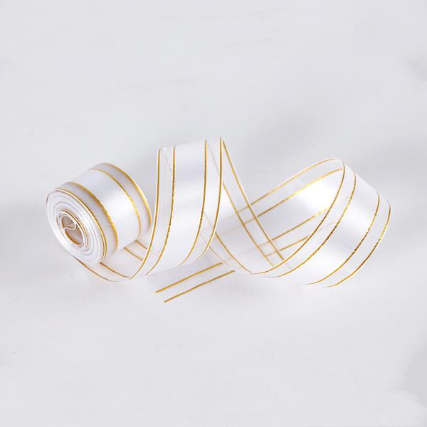 5 Yards Per Roll White Organza and Satin Ribbon With Gold Edge Roll Other Fabric Type