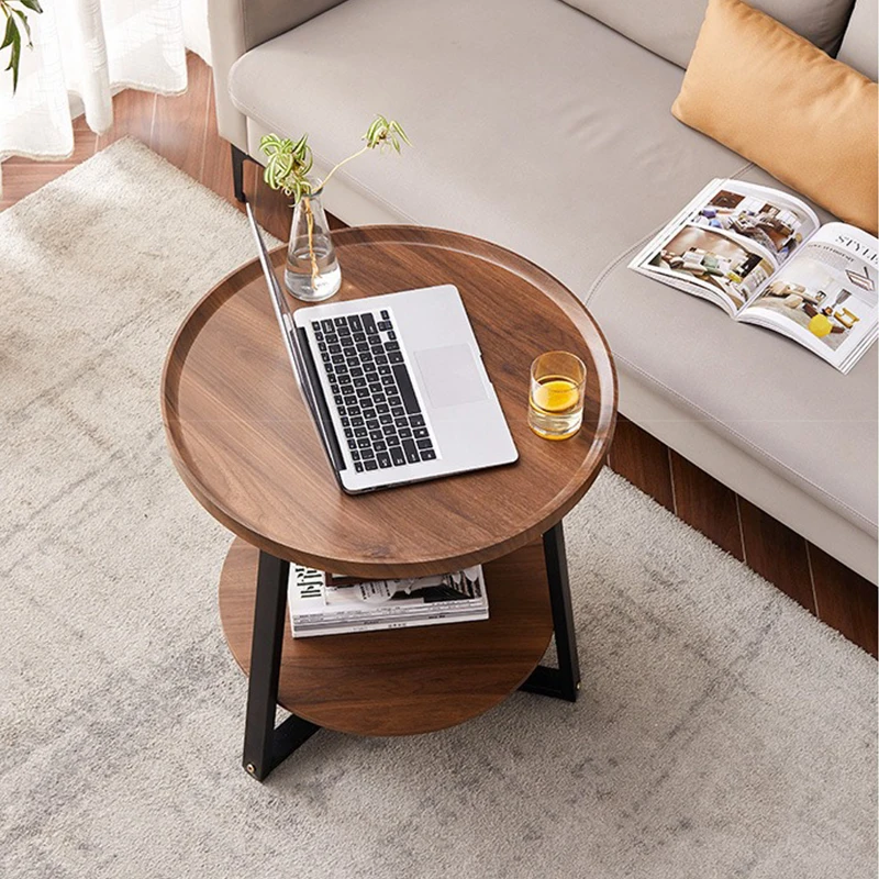 Living Room Wooden Round Double Side Coffee Table for Small Apartment Simple Computer Desk and Convenient Breakfast
