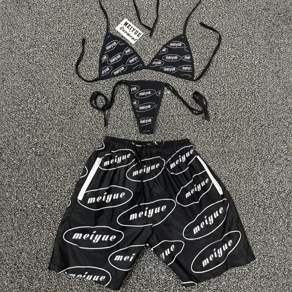 Custom  Hawaiian 3 Pieces Set Summer Swimwear Beachwear Sexy Underwire Bikini Cover up Set Bikini Women Nylon Shorts Bikini Set