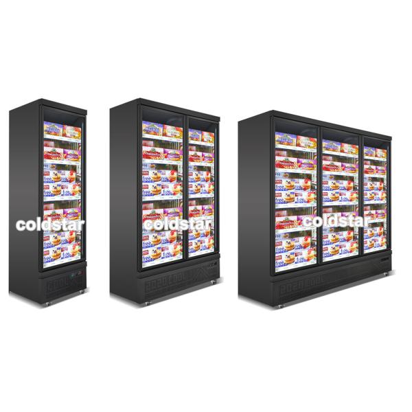 Commercial 2 Glass Doors Freezer With LED Supermarket Black Painted Steel Upright Deep Freezer