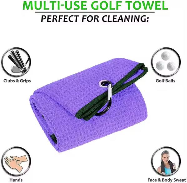 Handy Picks Microfiber Waffle Golf Towel With Carabiner Clip, Waffle Pattern Hook and Loop Fastener the Convenient Golf Cleaning Towel