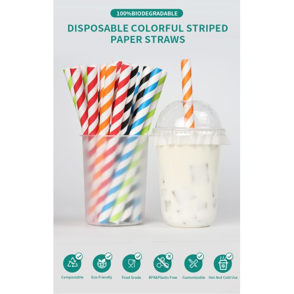 Chinese supplier Custom 12mm Biodegradable Colorful Striped Paper Straws