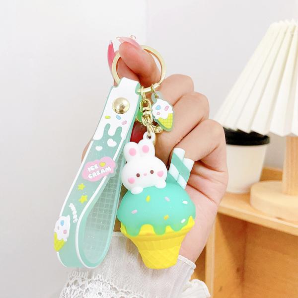 Ice Cream Cute Rabbit Keychain Charms Silicone Stationery Style Purse Handbag Charms