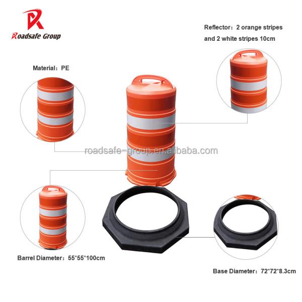 High Density PE Traffic Safety Barrel Unbreakable Red Road Crash Drum with Reflective Tape for Traffic Control