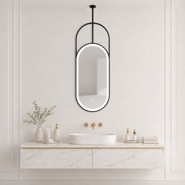 Kingstin Ceiling Mount LED Smart Mirror, Oval Touch Dimming Defog Ceiling Mounted Vanity Mirror Custom Size