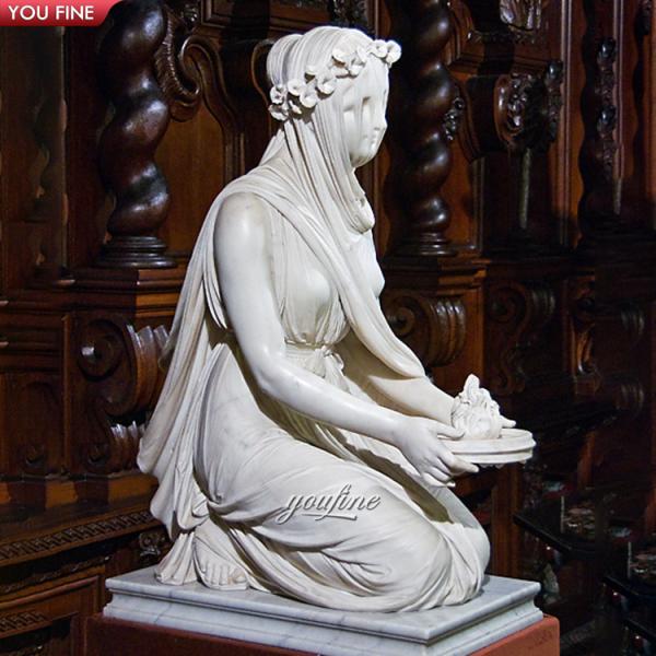 Classic Hand Carved Life Size Marble Veiled Lady Statue