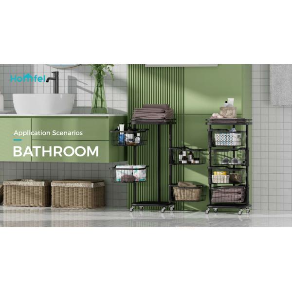 Foldable Design Steel Storage Trolley , 3 Tier Rolling Utility Cart Multifunctional