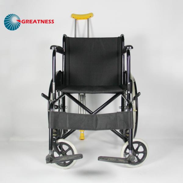 Solid Castor Folding Steel Wheelchair With Black Powder Coating Frame