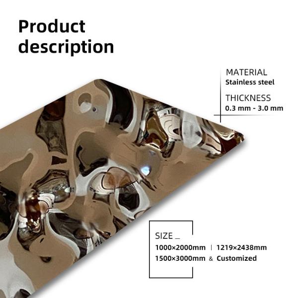 Металлический лист 4 x 4mm пульсации воды нержавеющей стали PVD серебряный серый стальная пластина 4 x 8mm изготовленная на заказ