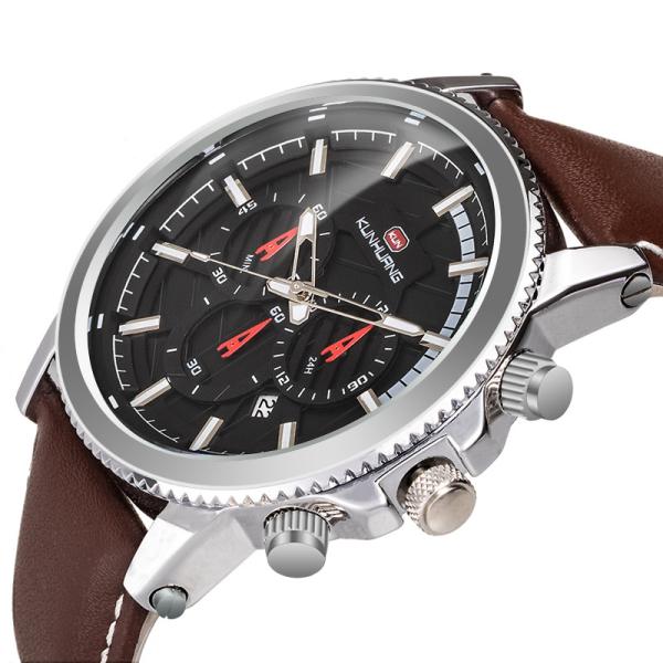 Round Silver Case Genuine Leather Strap 95g Men ' S Quartz Watch