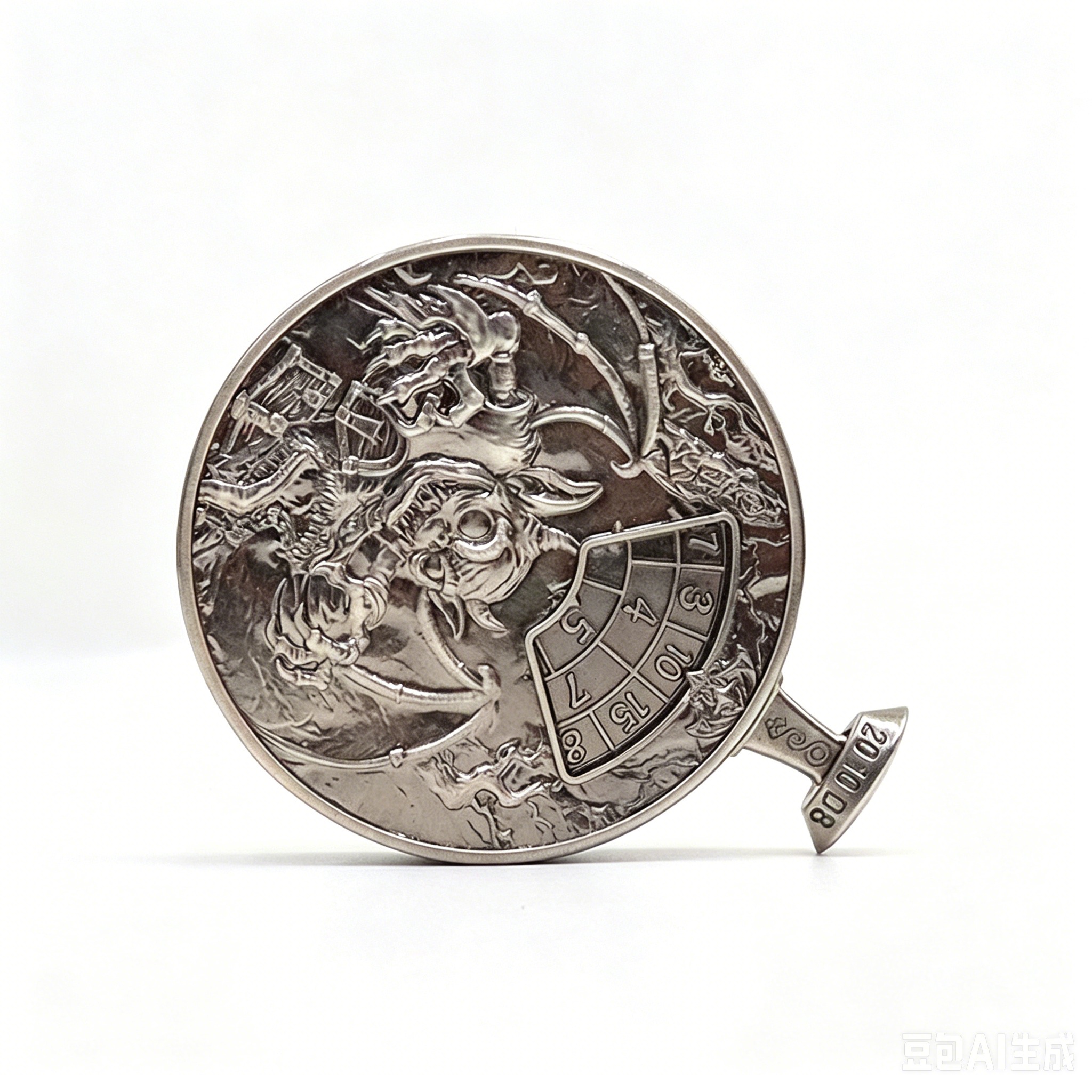 Dual-Sided 3D Epic Dragon/Battle Relief Metal Dice Spinner with Press-to-Spin Mechanism and Zinc Alloy Construction