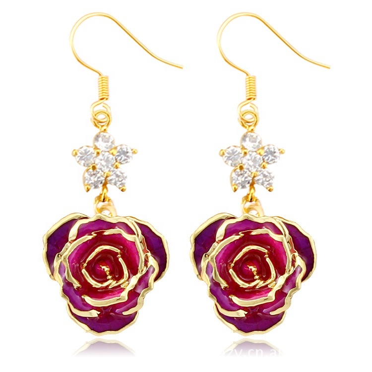 24k Gold Dipped Rose Fashion Earrings Gifts for Girlfriend Mother's Day  Preserved  Gold Rose Earrings Manufacture Wholesale