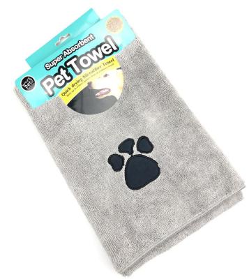 Toalha do animal de estimação de Gray Color Microfiber com Paw Embroider