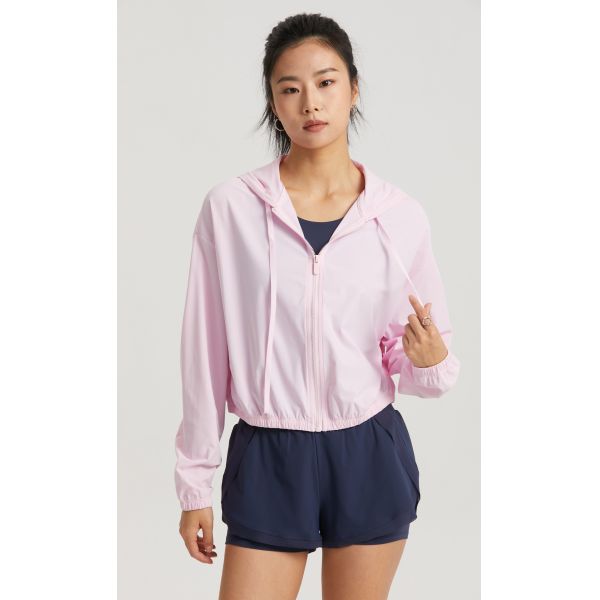 Womens Nylon Zip Up Hooded Sun Protection Jacket Shorts Set UPF 50 for Errands