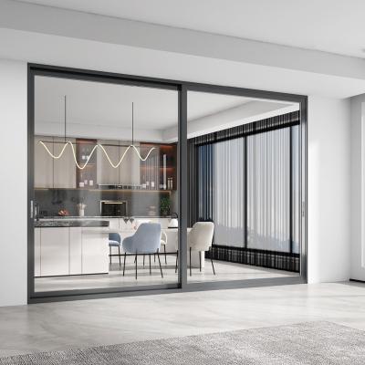 Porte coulissante en aluminium élégante 2 mm Cadre d'ouverture horizontale Porte coulissante en verre