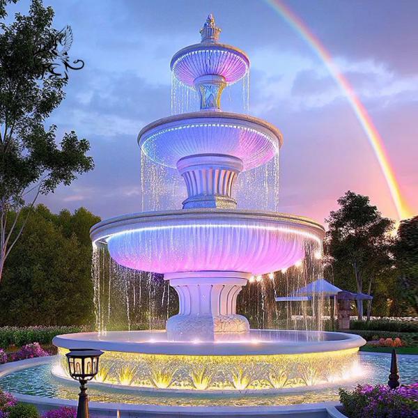 White Marble Front Yard Water Fountain Stone Garden Flowerpots Fountains Large Outdoor Decoration Square