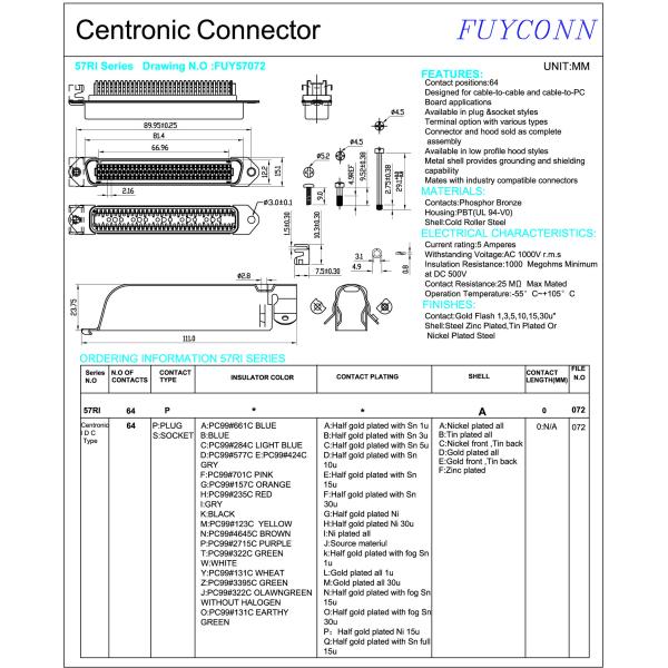 32 пар разъем-вилки Pin Amphenol IDC 90 градусов 64 затыкают с крышкой металла 90 градусов