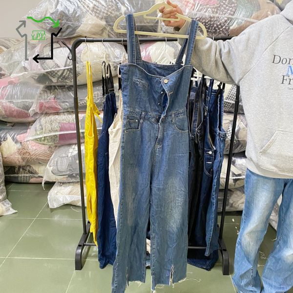 Second Hand Denim Wide Leg Pants Women's Used Drawstring Pants Mixed Colors