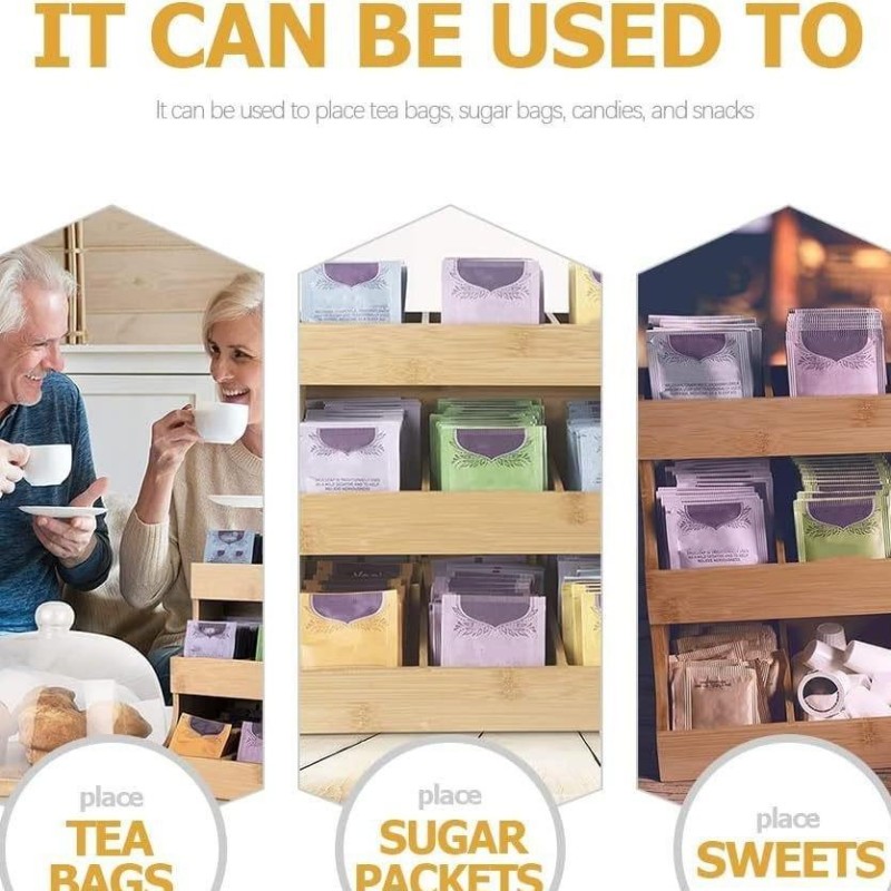 Hot Sale High Quality Bamboo Tea Bag Storage Box Wooden Office Organizer Shelf for Coffee Tea Pot