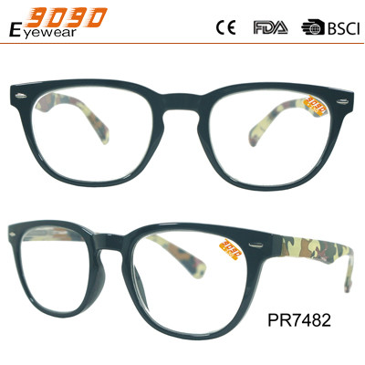 2018 new design reading glasses printed in the temple ,made of PC frame,suitable for women