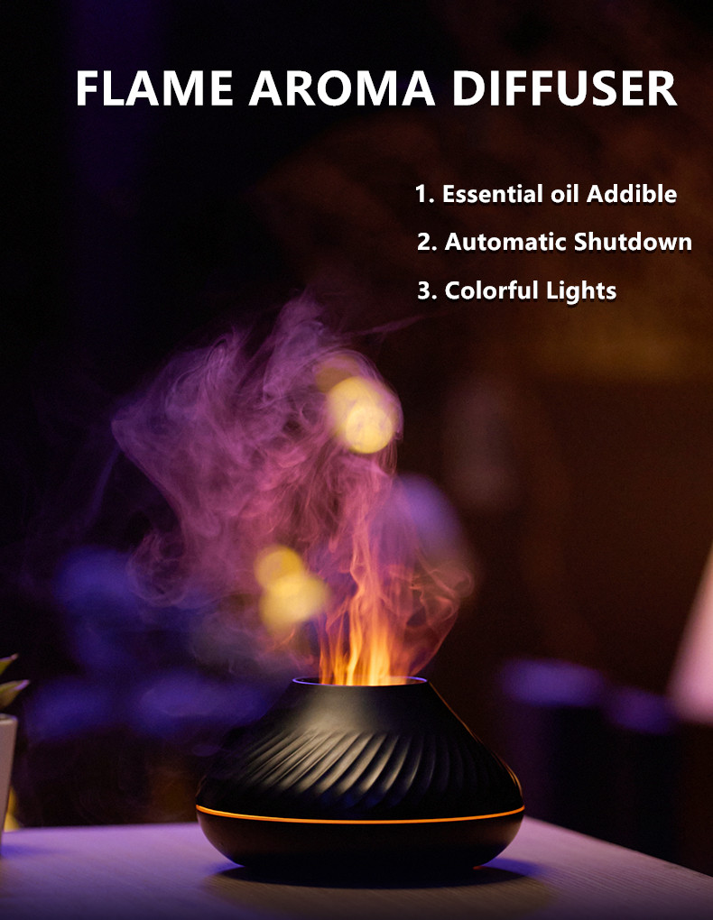 5V USB Essential Oil Ultrasonic Cool Mist Mini Humidifier 7 Color LED Light Portable Desktop Flame Aroma Diffuser