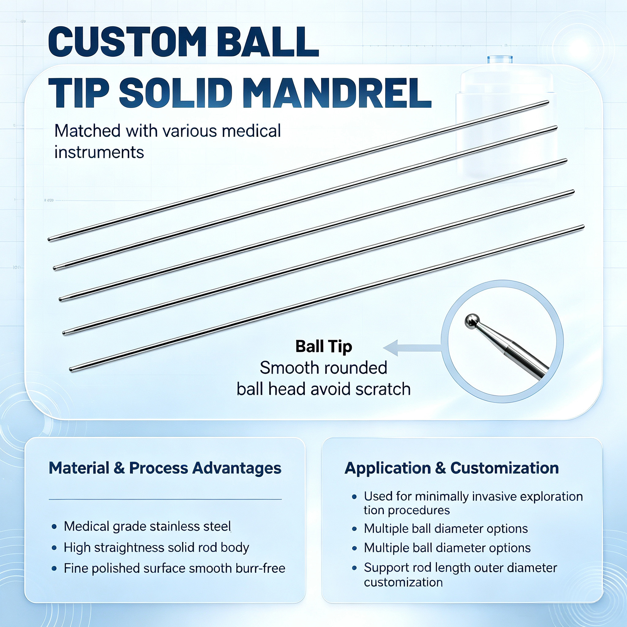 Customized Ball Tip Solid Rod featuring Smooth Ball Head End