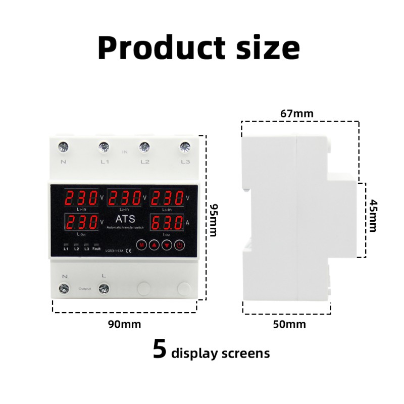 Automatic Transfer Switch (ATS) PC 63A/100A Three Phase Uninterrupted Power Stabilizer Voltage Protector Phase Selector