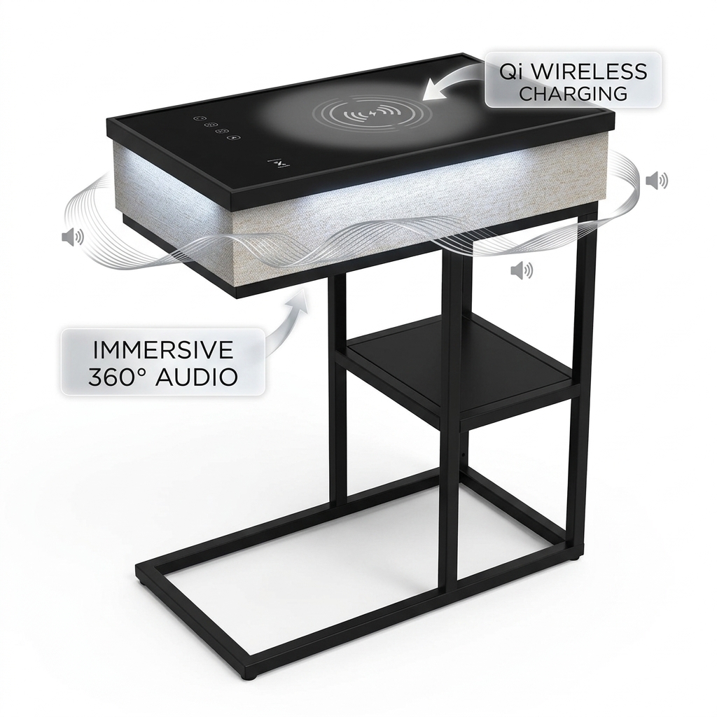 Wireless Charging Side Table ATC639 65W Phone Bedside Table Modern Bedroom Built-in Speaker