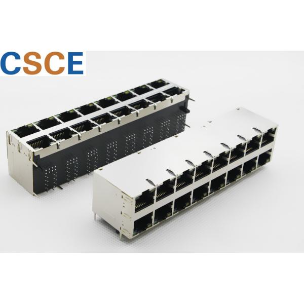 2 * 8 Port Magnetic RJ45 Jack Female Contact / Shield Material Copper Alloy