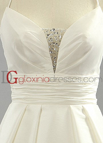 2013 A-line Straps Train Pleated Beaded Taffeta Ivory Bridal dresses BDGD1031