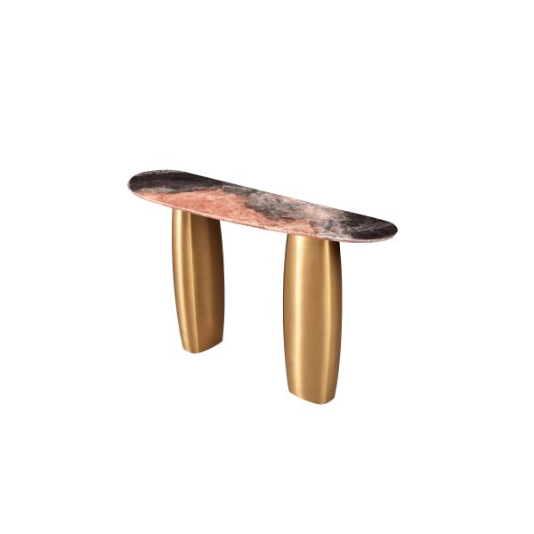 T1031 Luxury Marble Console Table with Sculptural Hourglass Gold Legs